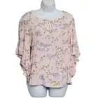 Lauren Conrad Womans Blouse S Floral 3/4 Flounce Flounce Sleeve Light Pink Tie