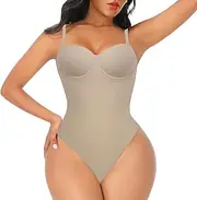 [Generic] Women Neoprene Waist Trainer Halft Back Body Shaper Bra Bodysuits Seamless Thong Women's Deep V Neck Clear Strap for Parties Dresses Weddings Lingerie Stomach Control