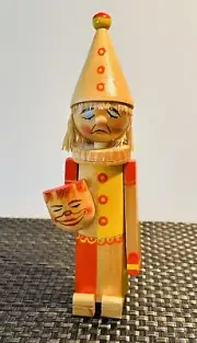 Vintage Wooden Clown Doll Toy New