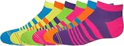 [Gold Toe] Big Girls' 6 Pack Flat Knit Liner, Grape Strioes/Multi, Large