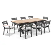 Austin Outdoor 2.2m - 3m Extension Teak Timber and Aluminium Table with 10 Capri Dining Chairs - Outdoor Dining Settings