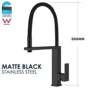 Pull Down Square Kitchen Laundry Mixer Tap Swivel Spout PVC Hose Matt Black WELS