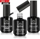 Beetles Top Coat Base Gel & Nail Glue Set-3Pcs No Wipe Top Coat & Base Coat with