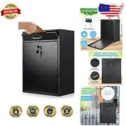 Sleek Black Locking Mailbox with Key for Outdoor - 18x15 Inches Secure Design