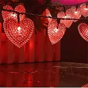 Solar Heart Lights, DINOWIN Outdoor Heart Lights 30LED 19.7ft with 8 Mode Working Lighting Waterproof for Christmas Tree Party Wedding Garden Decorate (Red)
