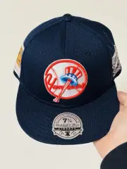 Mitchell & Ness MLB New York Yankees Logo Blue Cooperstown Fitted Hat 7 3/4 New