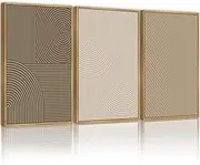 [PHOPAGO] Minimalist Abstract Framed Wall Art Modern Boho Neutral Line Wall Decor Geometric Artwork Kitchen Dining Room 11x14in Natural Framed