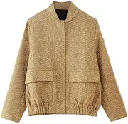 [PTBNRDC] Womens Bomber Jacket Sequin Cropped Casual Jackets Fashion Coat with Pockets