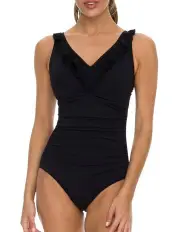 [Jantzen] Cosmopolitan Ruch Mesh Frill DD/E Cup One Piece Swimsuit in Black