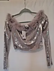 Forever 21 NWT lavender long sleeve with feathers and sequin 2 avail-S or M