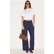 Indigo Blue Tailored Woven Foldover Straight Leg Pants, Indigo