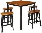 Five Piece Oak and Black Square Solid Wood Dining Set with Four Chairs