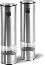 Cole & Mason H3004480 Battersea Salt and Pepper Mills, Electronic, Stainless Steel/Acrylic, 210 mm, Gift Set, Includes 2 x Electric Salt and Pepper Grinders
