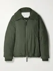 [Proenza Schouler White Label] Proenza Schouler White Label - Veronica Ribbed-knit Trimmed Padded Cotton-blend Shell Coat - Green - x large x large Green