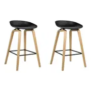 Set of 2 Wooden Square Footrest Bar Stools - Black