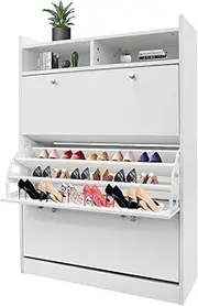 Luxsuite 45 Pairs Wood Shoe Cabinet Shoes Rack Wooden Storage 3 Tier Adjustable Shelves Organiser White
