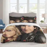 v1801 Bed Sheets Bedding How to Train Your Dragon Bedding Sets Cartoon Duvet Cover Lightweight 3 Piece Bet Sets for Kids Boys Girls (1 Duvet Cover an
