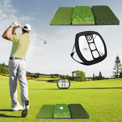 Foldable Golf Hitting Mat + Training Net, Portable Tri-Turf Mat & Golf Chippi...