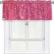 LHBWCVN Sparkling Pink Glitter Valances for Windows, Rod Pocket Window Treatment Drapes Farmhouse Kitchen Curtains Short Blackout Window Curtains for Living Room Bedroom Decor 54x18 Inch