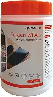 Groov-e Screen Wipes - Multipurpose Cleaning Wipes, Single Wet Wipes for Keyboards, Cameras, Monitors, Phones, & More - Resealable Container, 100 Pack