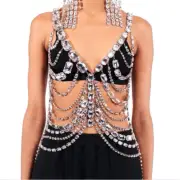 Body Cage Party Harness Multilayer Big Square Crystals Bra Chain Gypsy Rave Top