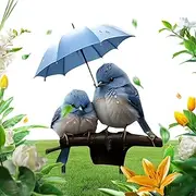 Bird Lawn Stake | Acrylic 2D Flat Blue Bird with Umbrella Garden Stake | Flower Plant Pot Sticks Art Easy Installation for Spring Outdoor Home Lawn