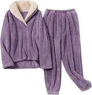 [Rxozrxoz] Pajama Sets for Women 2 Piece Fleece Fuzzy Fluffy Pajamas Pullover Pants Loose Plush Sleepwear Fuzzy Loungewear Set