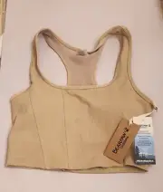 Bearpaw Outdoors Crop Tank Top Racer Back with built in bra. Beige Size Small