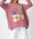 Easel heart patch mineral washed knit top-plus Mauve