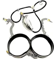 DTRNYCZ BDSM Stainless Steel Chastity Belt Bondage Set with Thigh Ring Adjustable Chastity Pants Underwear Metal Cock Cage Sex Toys for Men(100~110CM)