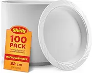 Shefa 100 White Plates, Reusable & Washable, Heavy Duty Dinnerware, Microwave-Safe Crockery - Ideal for Birthday, Parties, Camping, Catering (9 inch Plates, White)
