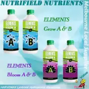 Nutrifield Elements Grow A&B or Elements Bloom A&B Hydroponics Nutrients 1L Set
