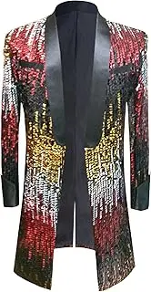 [DGHM-JLMY] Mens Sequin Swallowtail Suit Jacket Shiny Sparkly Party Disco Tuxedo Tailcoat Shawl Lapel Wedding Tuxedo Blazer