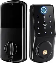 Tuya WiFi APP Smart Door Lock Fingerprint Biometric Digital Password Card Code Keyless Entry Electronic Lock for Home Apartment Slimline Design(Black Fingerprint) Aqiong