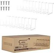 2 Packs Cable Tray, 40cm Under Desk Organizer for Wire Management, Metal Holder for Desktop Computer Home Office Kitchen Workstation to Cover and Hide Power Strips (White)
