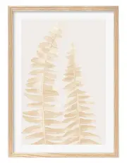 [Profile Australia] Australian Made Watercolour Fern Leaves Beige Art Print A3 in Natural Frame