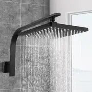 ACA Bathroom 10" 250mm Rain Shower Head Set Gooseneck Wall Arm Black Square