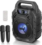 Gsou Karaoke Machine with 2 Wireless Microphones/Portable Bluetooth Speaker Karaoke Machine/IPX6 Waterproof Kareoke Machine for Adults/Kids, for Home Jobsite,Party,Travel, Support TF/USB/AUX/LED Light