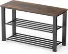 Simplehouseware Wooden Top Shoe Bench Organizer for Entryway Storage, Rustic Bro