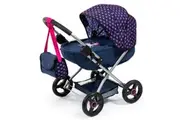 Bayer Cosy 59cm Pram Stroller Kids Toy for 46cm Dolls Dark Blue w Pink Hearts