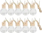 AcbbMNS 10Pcs Car Diffuser Bottles, 10ml Hanging Car Air Freshener Perfume Bottle, Refillable Empty Glass Essential Oil Fragrance Aromatherapy Bottles Pendant with Hanging String, Oblate