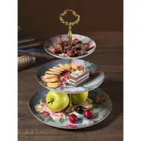 在飛比找ETMall東森購物網優惠-古典玫瑰歐式下午茶三層點心盤客廳奢華骨瓷蛋糕盤糕點雙層水果盤