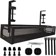 Dr Macca Black Under Desk Cable Management Tray - Clamp Mount Wire Management for Office, Sturdy and Easy to Install, Cable Ties for Standing Desk Cable Tidy - Professional Look