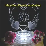 Vine Monogram Triple Heart LED Lighted Wedding Cake Topper Acrylic Engraved
