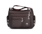 Women Solid Color Multi Pockets Zip Shoulder Crossbody Bag Canvas Storage Pouch-Brown