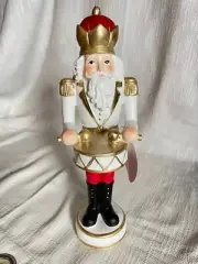 NEW 15.5" Large WHITE and Gold Nutcracker Drummer Traditional Christmas Decor
