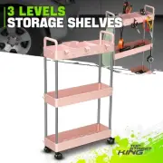 4.9"x 15"x 25" Pink 3 Levels Storage Shelves Slim Lockable Roll Storage Cart