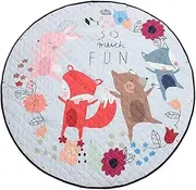 Blesiya Kids Game Toy Play Mat Crawling Floor Mat Rugs, Cute Baby Carpet Blanket, 60inches, Round, Foldable Reversible, Toy Storage Bags Playmat Picnic Mat - Fox and Friend, 150cm or 60inch