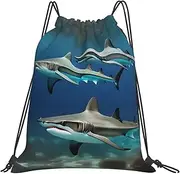 EdWal Hammerhead Sharks Print Drawstring Backpack Gym Bags Sports Draw String Bags For Gym Travel Swimming Beach, White, One Size