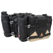 Tusk Pannier Racks with Tusk Pilot Pannier Bags and Bottle Holders Black/Tan